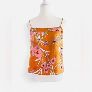 Express Orange Floral Satin Cami Tank Top Size L